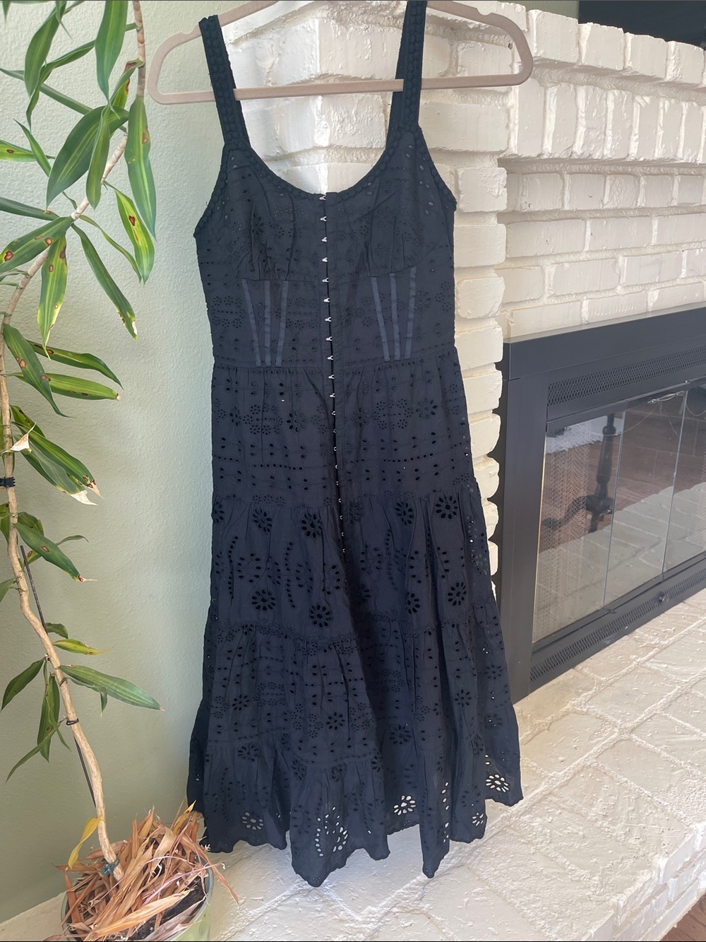 Chelsea & Violet Black Eyelet Cotton Midi Dress NWT Size XS